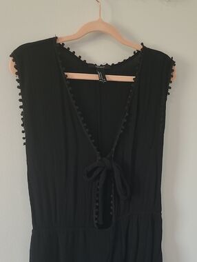 🩷2 For $14🩷Romper With Black Pom-Pom Trim and  V-Neck Tie
